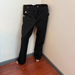 LOFT Marisa Trouser Pants Size 10 Black Gold Button Detail 31" Inseam